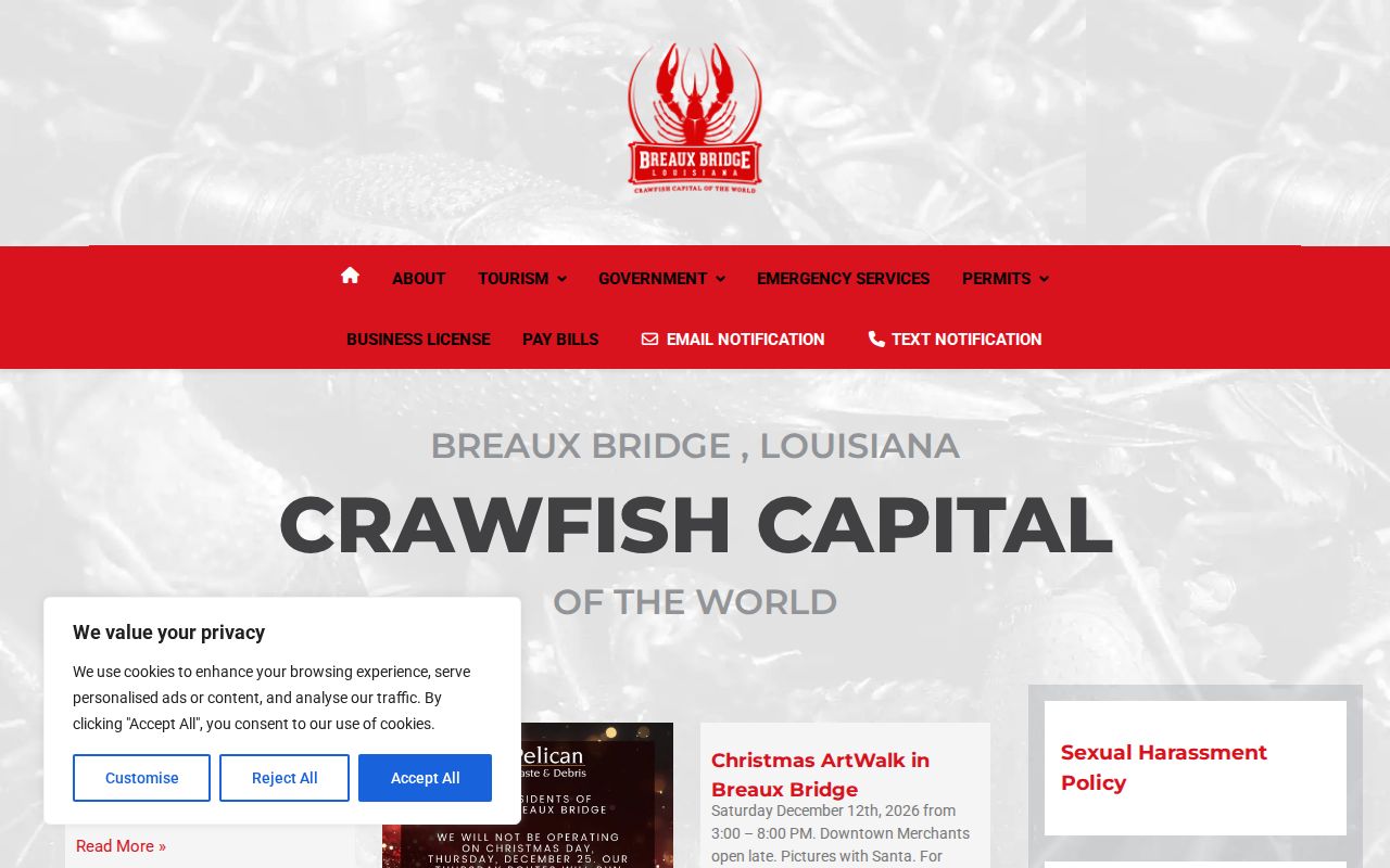 Official City of Breaux Bridge website for municipal records contacts