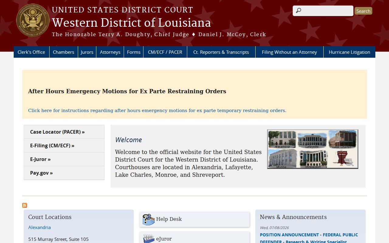 U.S. District Court for the Western District of Louisiana website
